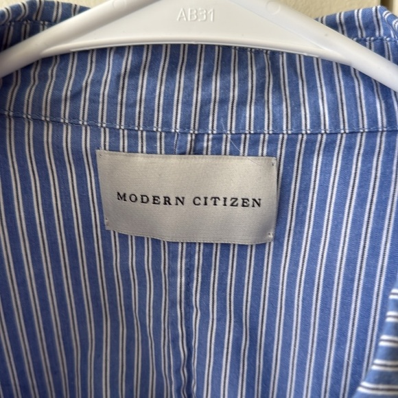 Modern Citizen Emma Open-Back Button Down Stripe Shirt Dress Blue White - Picture 8 of 13